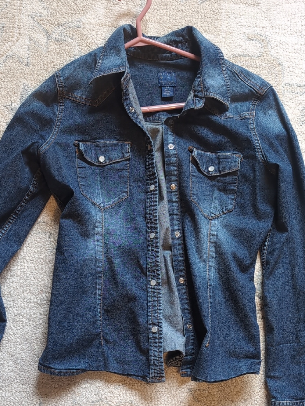 Guess Dark Blue Denim Button-Up Shirt Jacket